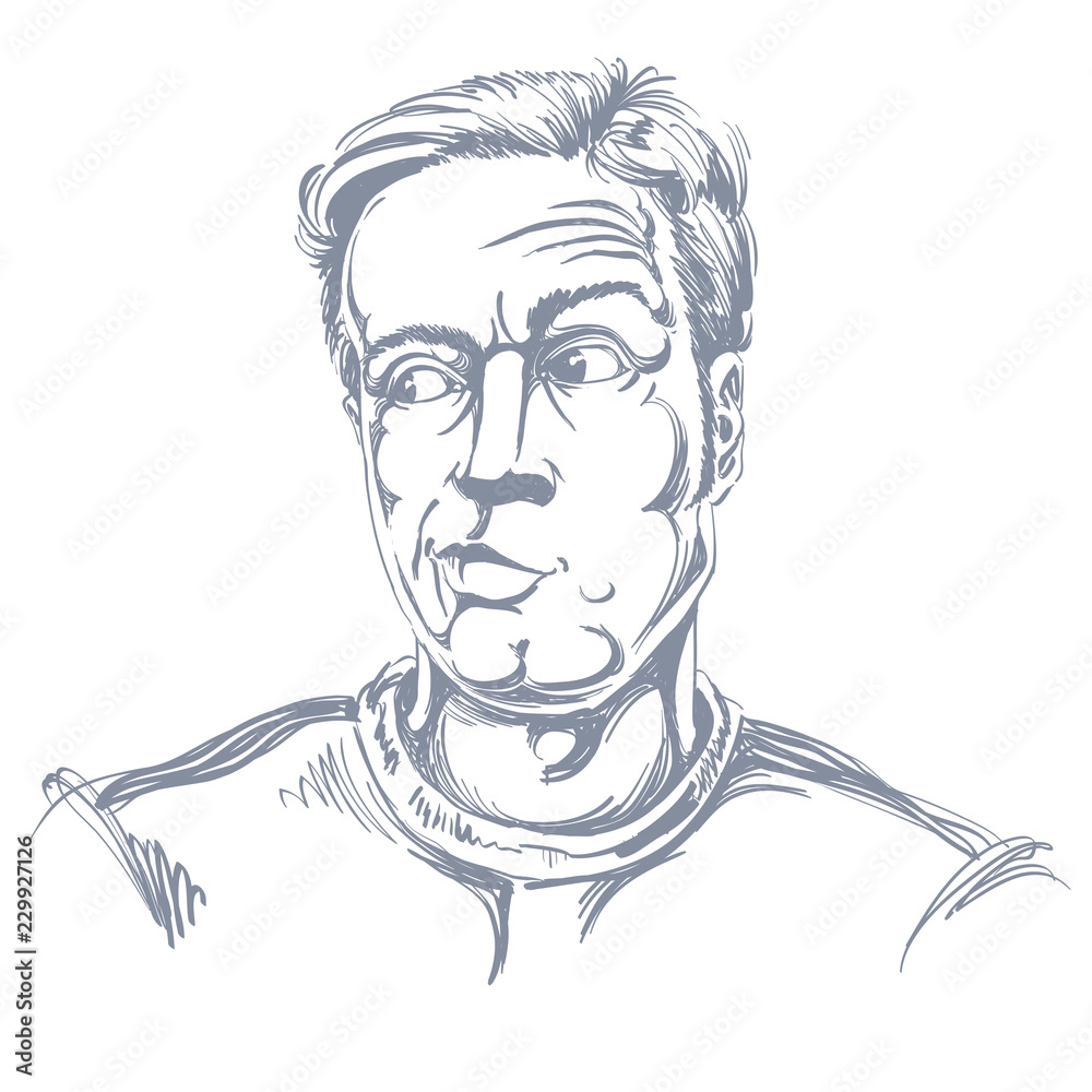 Monochrome vector hand-drawn image, young man in doubt, disbeliever. Black and white illustration of skeptic guy. Monochrome vector hand-drawn image, young man in doubt, disbeliever. Black and white illustration of skeptic guy.