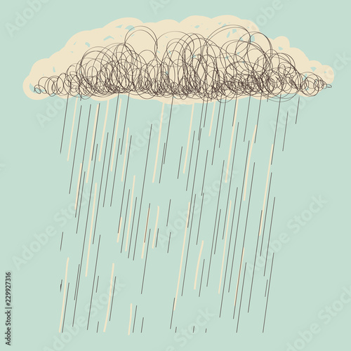 Rain.Vector hand drawn dark cloud in wet day