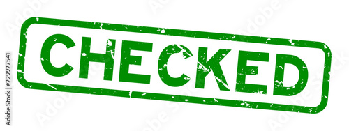 Grunge green checked word rubber seal stamp on white background