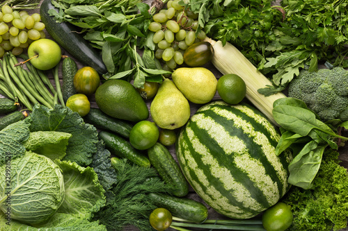 Fototapeta Naklejka Na Ścianę i Meble -  Green fruits and vegetables collection, creative background