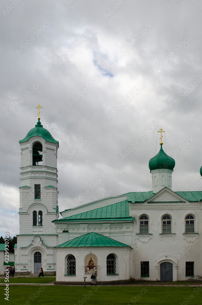 Transfiguration Cathedral and the bell-tower of the Alexander-Svirsky Monastery Leningrad Region Russia