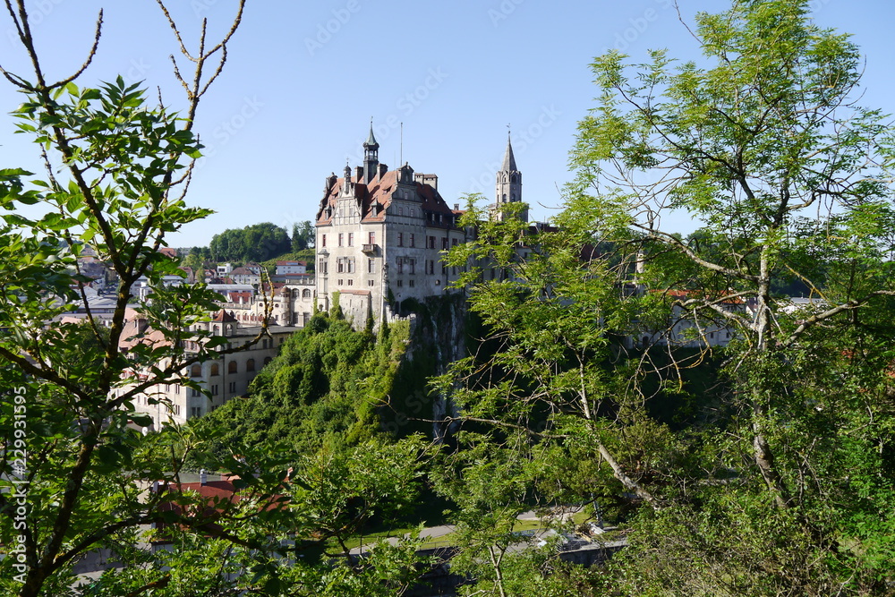 Fototapeta premium Schloss Sigmaringen hinter Bäumen