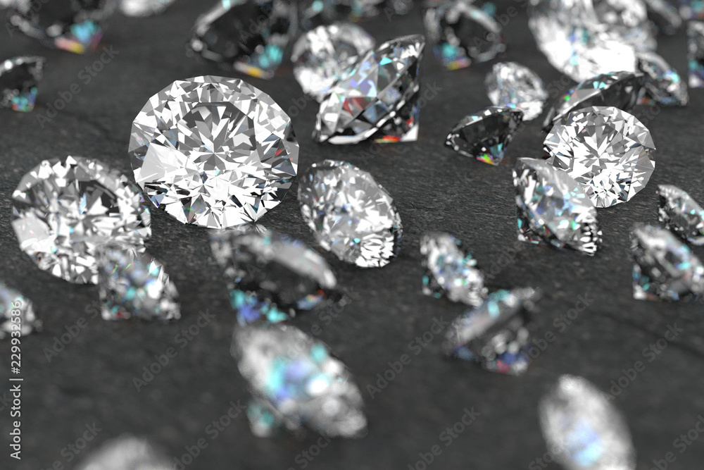 3D rendering Luxury diamonds on black background
