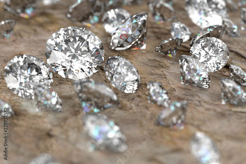 3D rendering Luxury diamonds on rock background