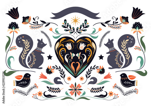 Фотография Christmas greeting card with scandinavian traditional elements