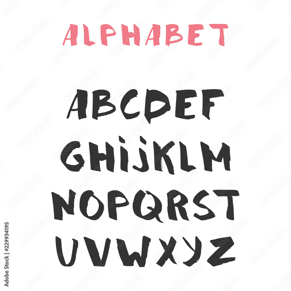 Hand drawn alphabet, latin characters set. Vector lettering for posters, banners or greeting cards. Isolated on white background