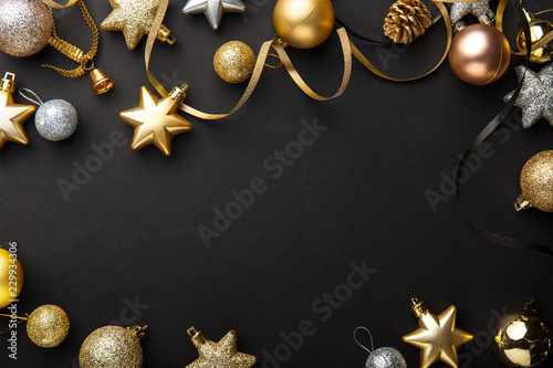 Golden silver christmas deco on black