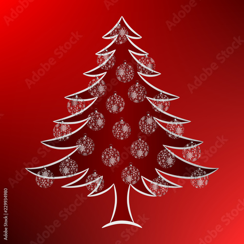 Sapin et Boules Flocons Rouge
