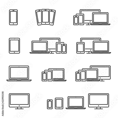 Vector image set of device line icons.