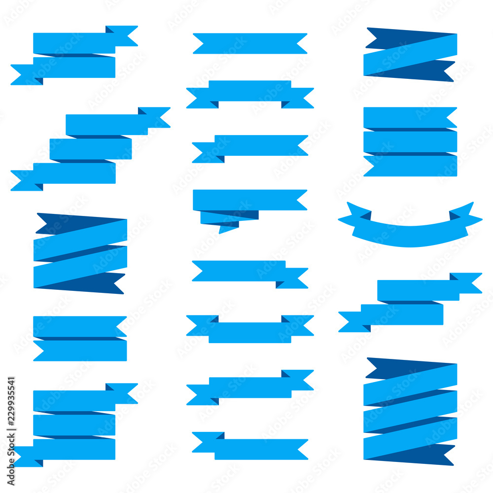 Vector image set of blue ribbons banners.