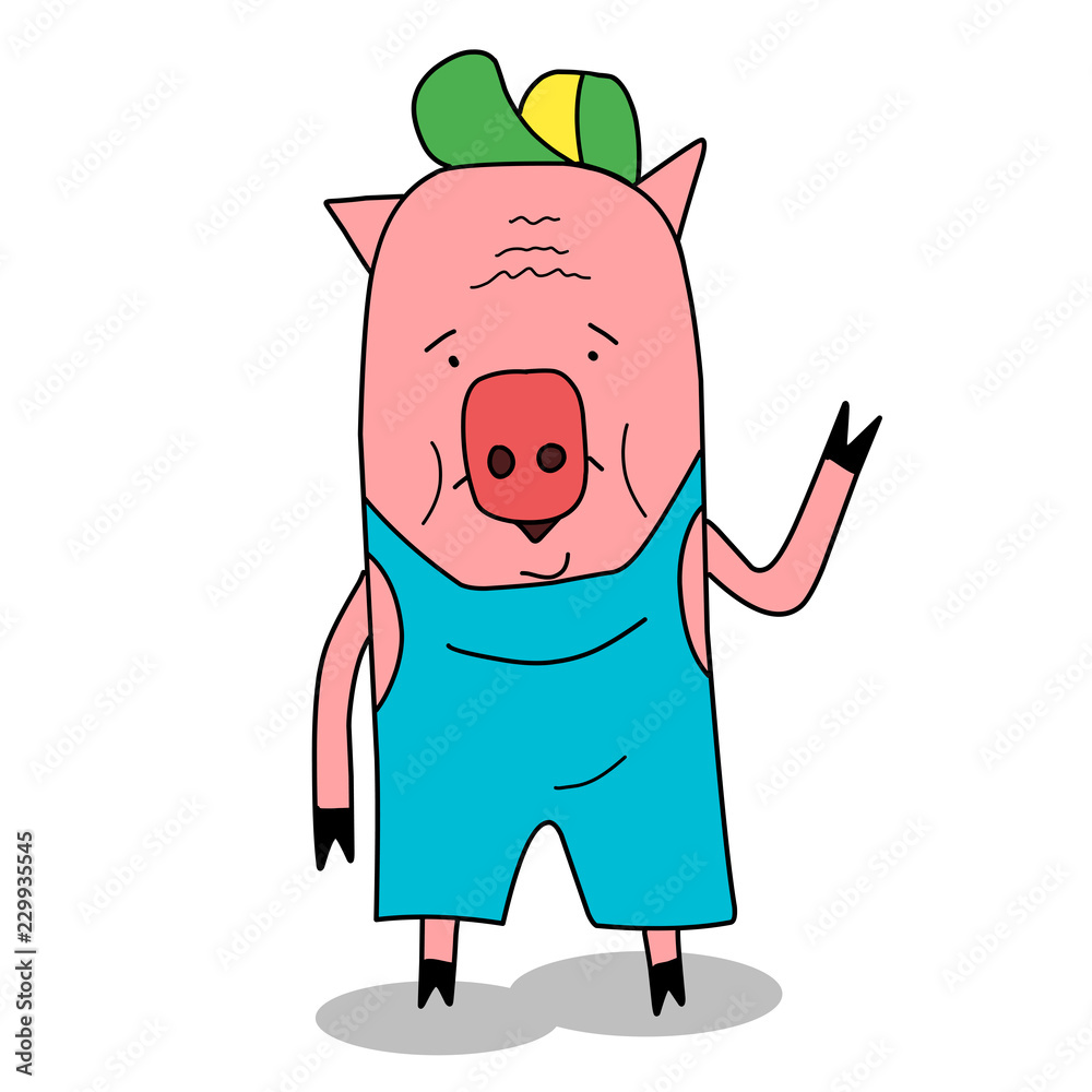Obraz premium Stock Illustration Funny Pig in Cap