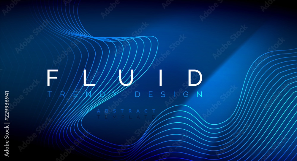 Obraz premium Blue neon particles glowing fluid wave lines, magic energy space light concept, abstract background wallpaper design