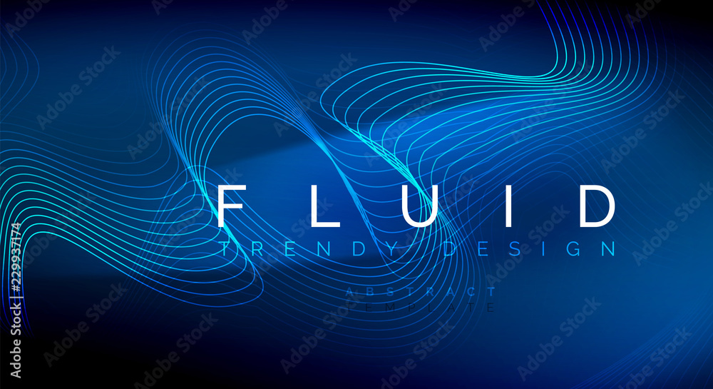 Fototapeta premium Blue neon particles glowing fluid wave lines, magic energy space light concept, abstract background wallpaper design
