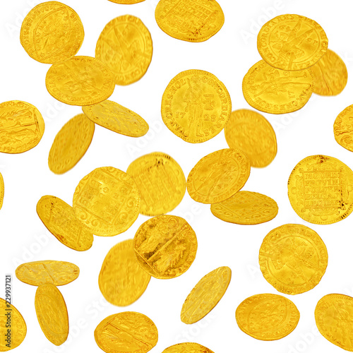Seamless background with falling old gold ducat coins