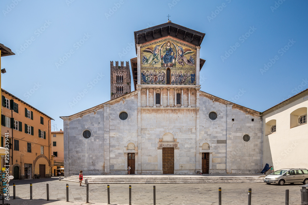 Lucca Italy July 4th 2015 : The Basilica of San Frediano is a Romanesque church in Lucca, Italy, situated on the Piazza San Frediano
