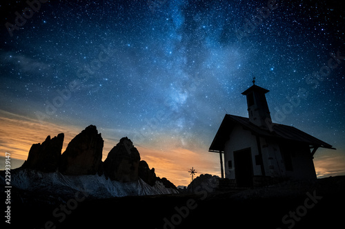 Milky way on Tre Cime di Lavaredo, alps, italy