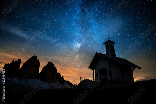 Milky way on Tre Cime di Lavaredo, alps, italy