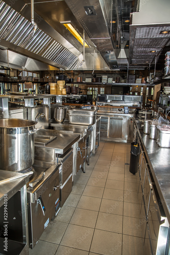 Professional kitchen, view counter in steel Professional kitchen, view counter in steel