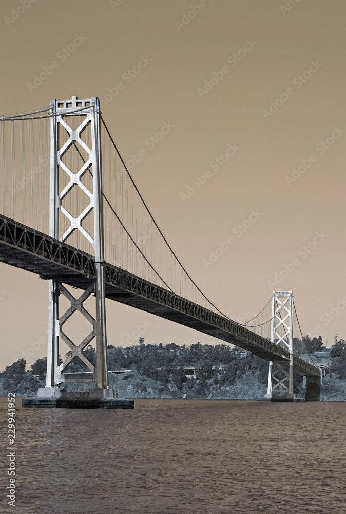 Vintage style Bay bridge in San Francisco, California