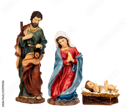 Fotografie, Obraz Scene of the nativity: Mary, Joseph and the Baby Jesus