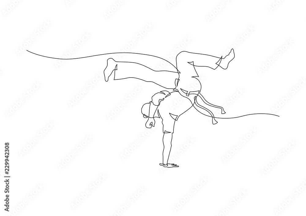Simple art line of capoeira fighter. Contour Isolated on white. vector illustration Simple art line of capoeira fighter. Contour Isolated on white. vector illustration