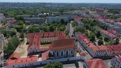 Catholic Church Of The Annunciation Of The Blessed Virgin Mary And A Bridgettine Monastery At Sunny Summer Day In Hrodna, Belarus. Aerial view photo