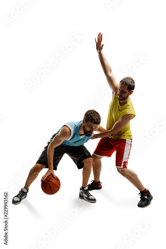 Two basketball players on white