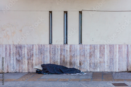 Homeless Person Sleeping on the Streets of Buenos Aires, Argentina
