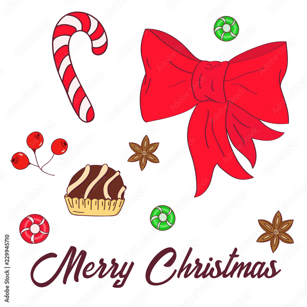 Obraz premium Hand drawn christmas set. Set of Christmas and New Year elements. Vector illustration.