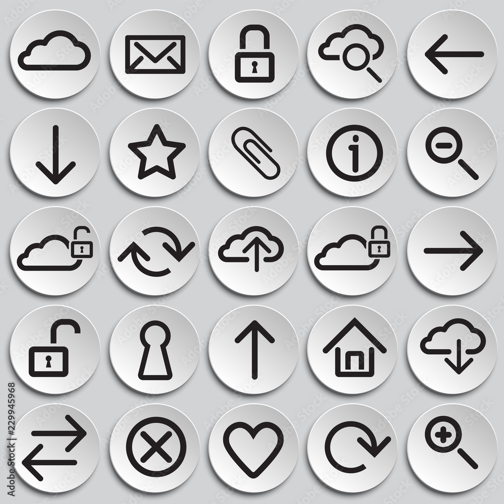 Web developer basic set on plates background icons Web developer basic set on plates background icons