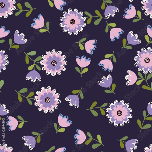 Simple cute pattern in small-scale flowers. High-coverage millefleurs. Calico style. Floral seamless background for textile or book covers, manufacturing, wallpapers, print, gift wrap and scrapbooking