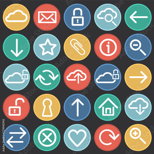 Web developer basic set on color circles black background set