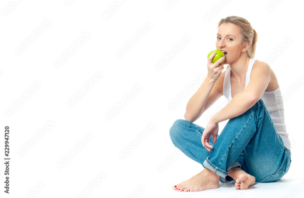 Young healthy woman doing yoga exercises, isolated on white background Young healthy woman doing yoga exercises, isolated on white background