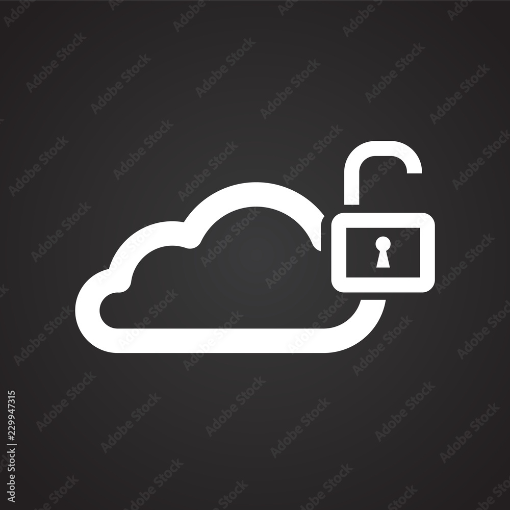 Cloud storage unlocked on black background icon