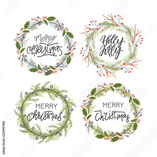 Vector big collection of hand written christmas phrases and quotes.