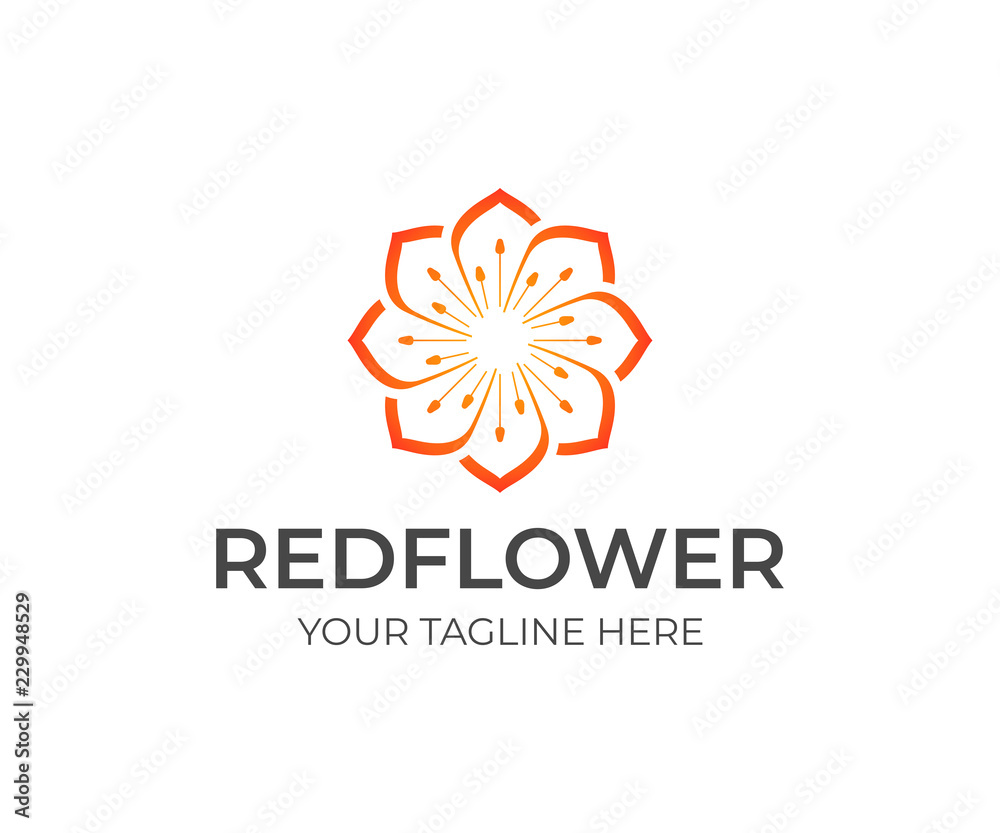 Red linear flower logo design. Beauty and spa salon vector design. Floral logotype