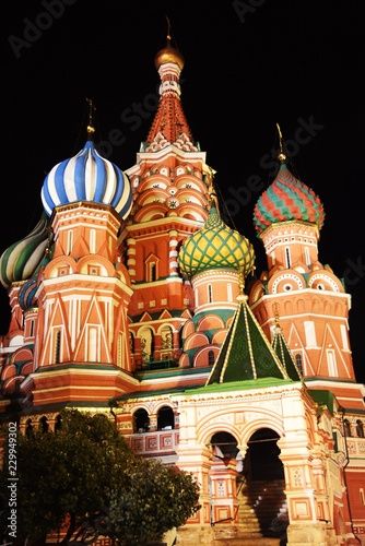 Saint Basils cathedral on the Red Square in Moscow. Color night photo. photo