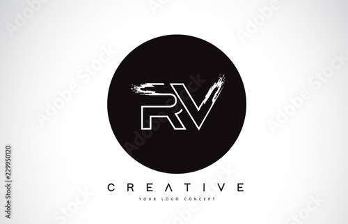 RV Modern Leter Logo Design with Black and White Monogram. Creative Letter Logo Brush Monogram.