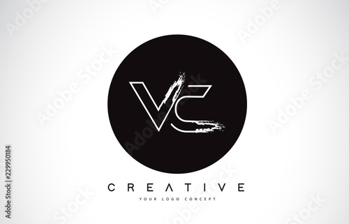 VC Modern Leter Logo Design with Black and White Monogram. Creative Letter Logo Brush Monogram.