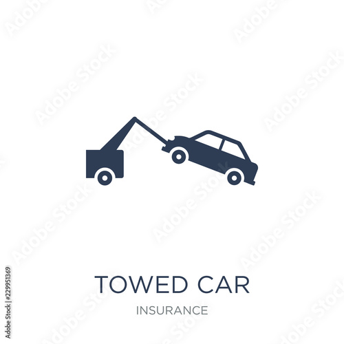 Towed car icon. Trendy flat vector Towed car icon on white background from Insurance collection