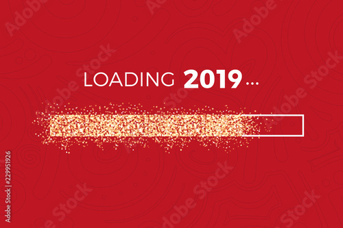 Loading 2019 - roter Hintergrund mit Muster - goldene Glitzersterne