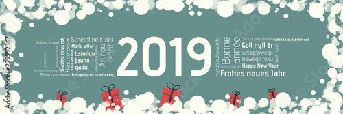 snowflakes banner happy new year multilingual