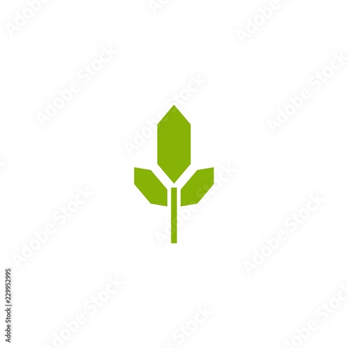 geometric green sprout, sprig, raw with silhouette leaf. Icon Isolated on white.