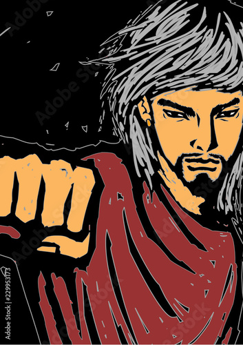 Portrait of a man clenching his fists