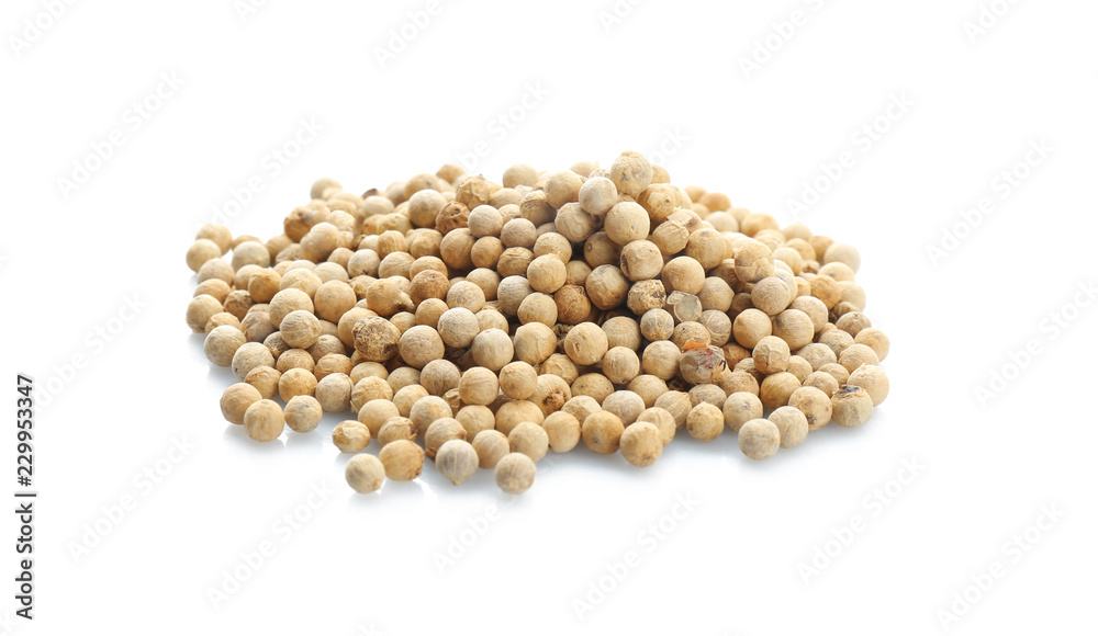 Pepper grains on white background. Natural spice Pepper grains on white background. Natural spice
