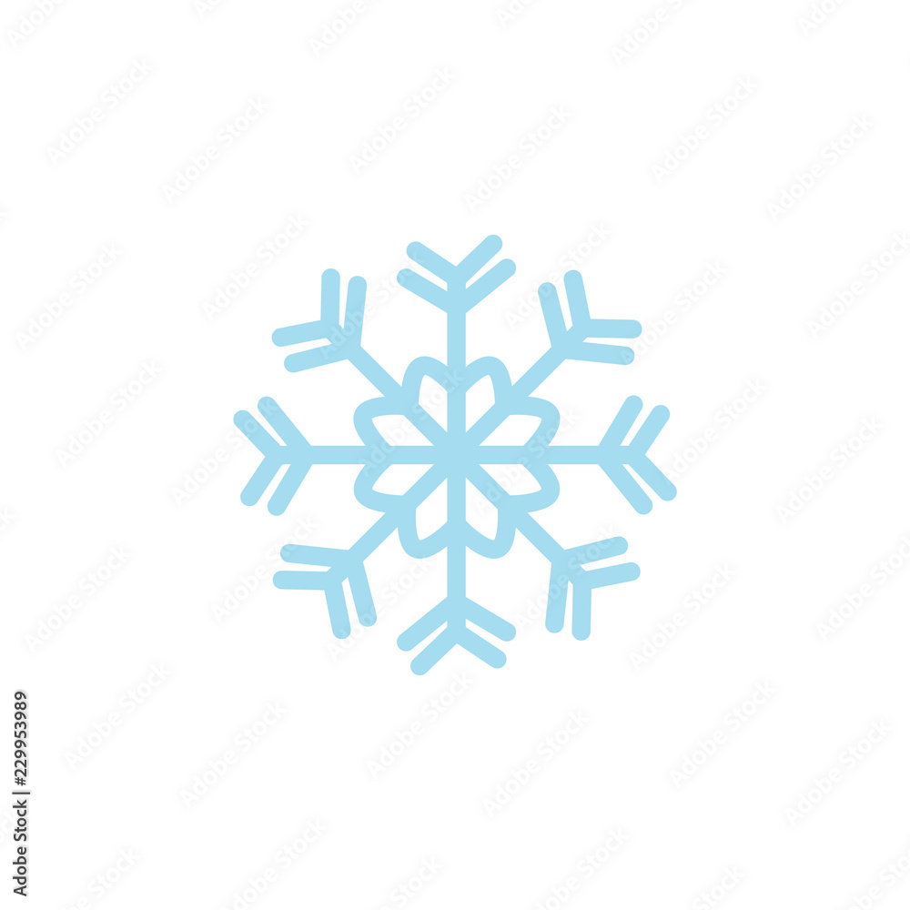 Flat blue snowflake icon. Winter snow symbol for christmas, new year holidays celebration decoration design. Seasonal ice ornament element, traditional xmas sign. Vector illustration Flat blue snowflake icon. Winter snow symbol for christmas, new year holidays celebration decoration design. Seasonal ice ornament element, traditional xmas sign. Vector illustration