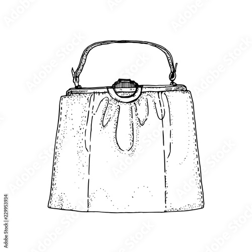 Vector illustration from ink hand drawn sketch of a hand bag