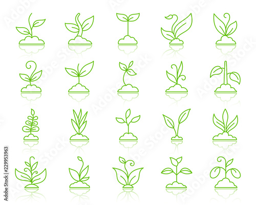 Grass simple color line icons vector set
