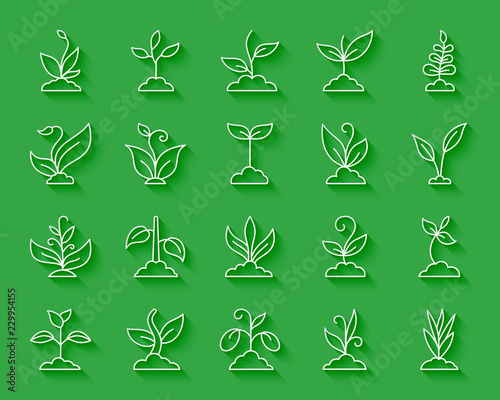 Grass simple paper cut icons vector set