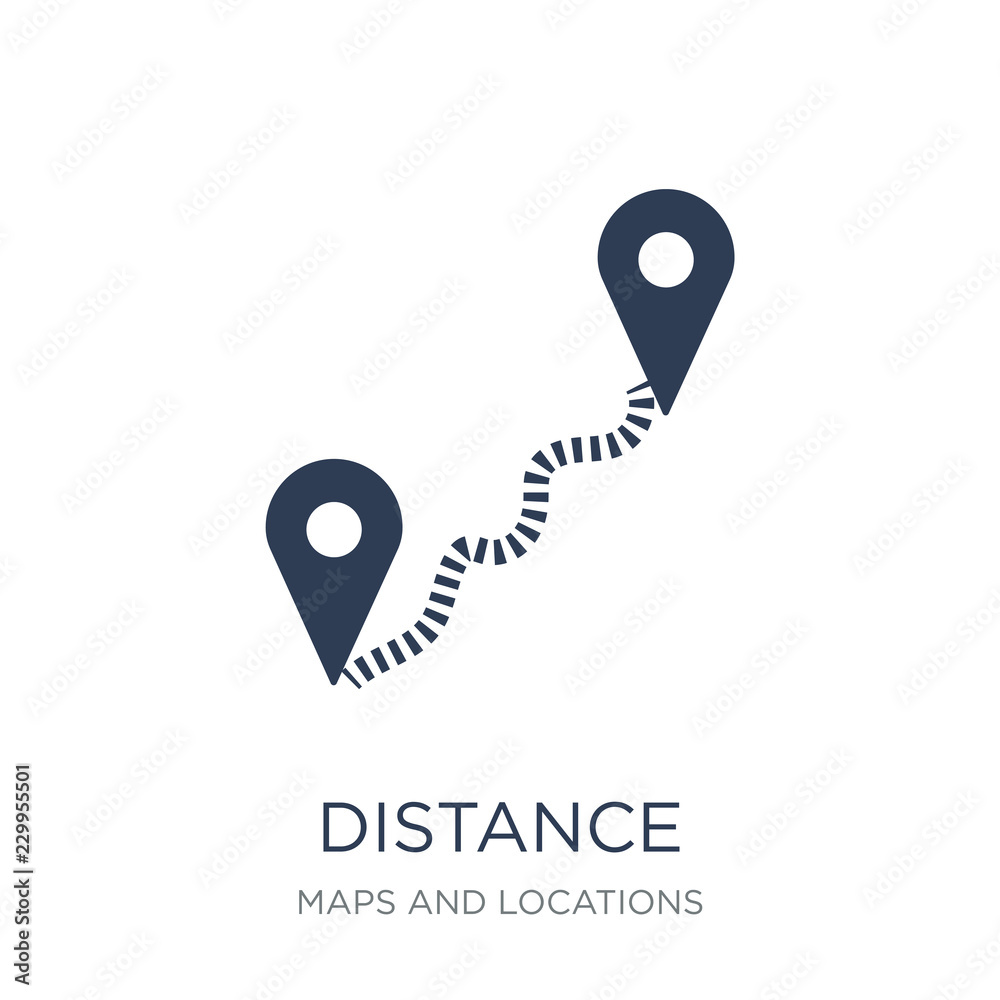 Distance icon. Trendy flat vector Distance icon on white background from Maps and Locations collection Distance icon. Trendy flat vector Distance icon on white background from Maps and Locations collection